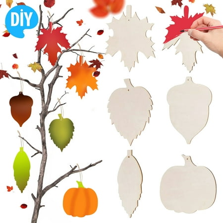 Huryfox 60 PCs Maple Leaf Ornament Fall Seasonal Decoration for Garden Wood Pieces Hand Craft