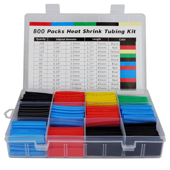 Huryfox 800PCS Heat Shrink Tubing Wire Assortment Kit with Case, Multi-Colors, 12 Sizes