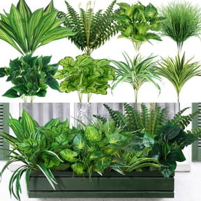 Huryfox Artificial Plants Outdoor 18 Pack, Faux Greenery Shrubs, Fake Tropical Plants for Garden, UV Resistant Plastic Greenery for Porch, Balcony, Patio Decor