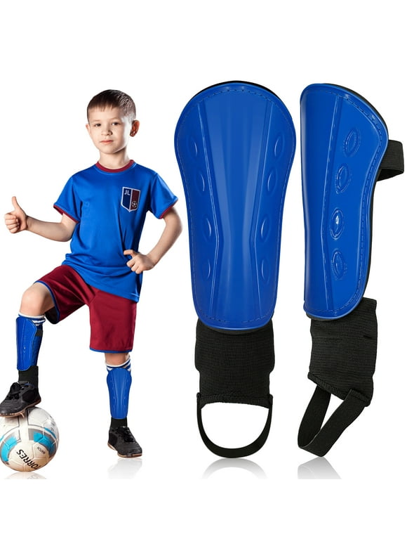 Huryfox Children's Football Pads, Junior Football Leg Guards, Blue, Small