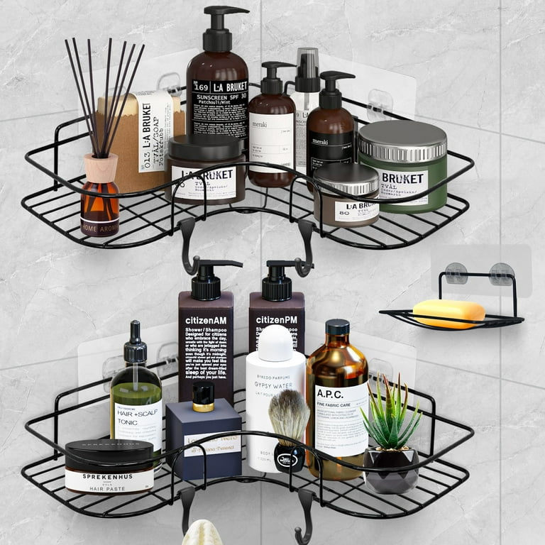 Shower Caddy Organizer, Black Shower Shelves, Adhesive Shampoo