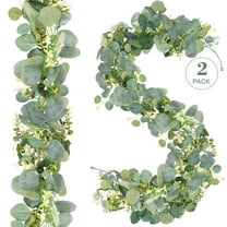 Huryfox Eucalyptus Garlands, 2 Pcs Lush Fake Plants Greenery Garland with Flowers- Artificial Hanging Green Vines, Perfect Wall Decor for Bedroom