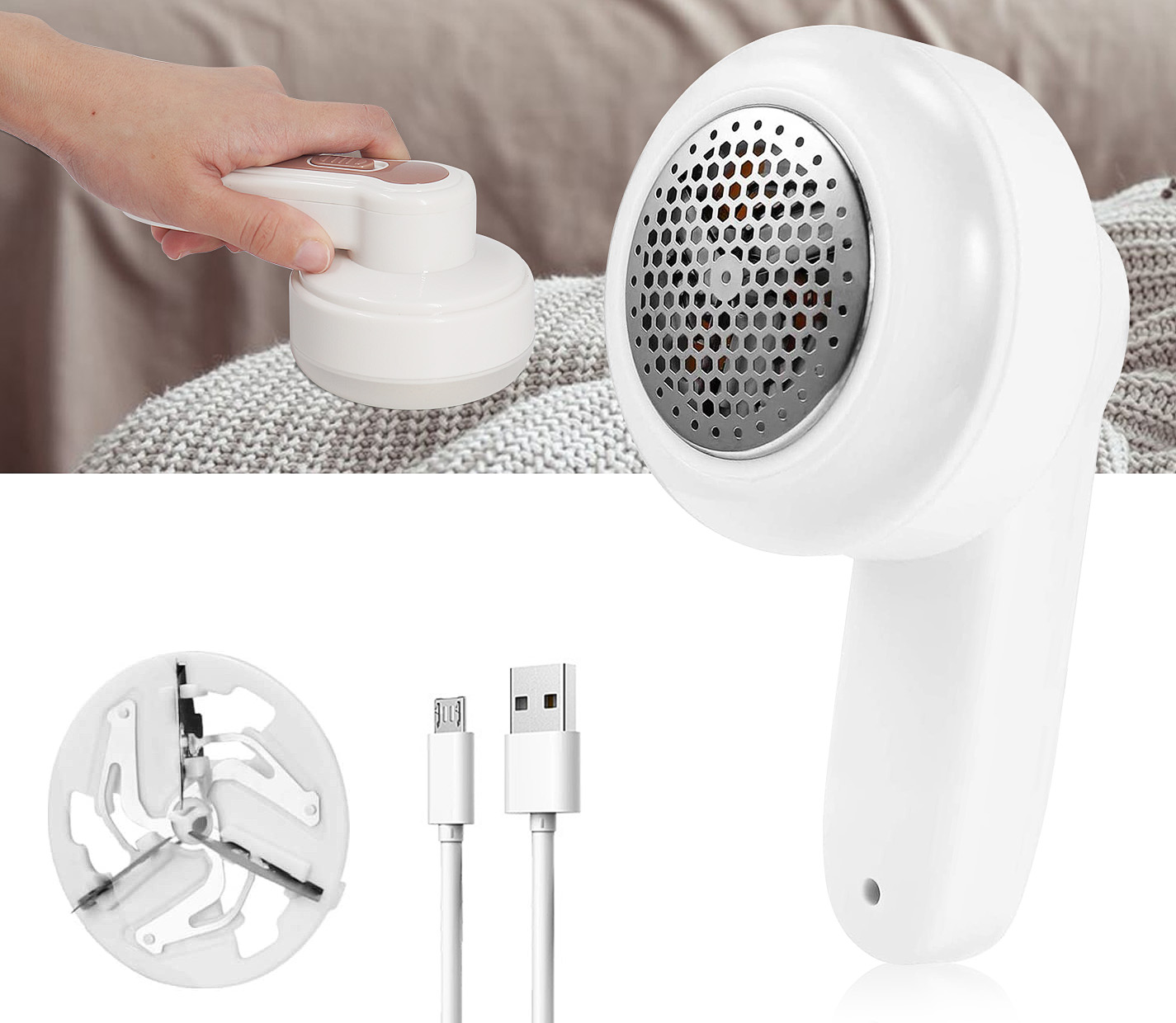 Huryfox Fabric Shaver and Lint Remover Rechargeable Fabric Defuzzer for Clothes Sweater Shavers