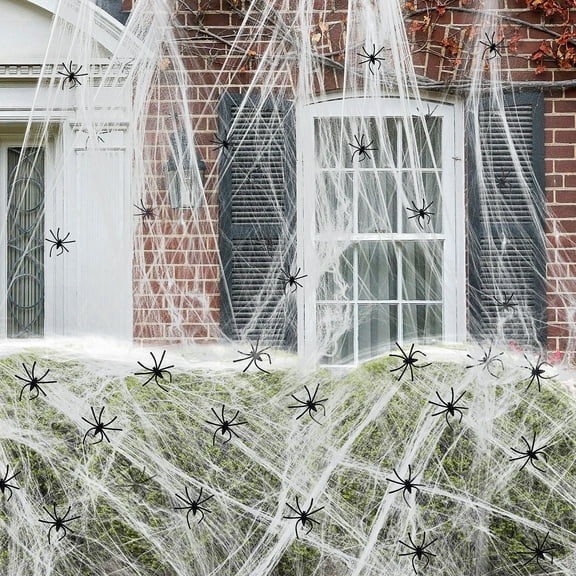 Huryfox Halloween Decor 1400 SQ FT Spider Web and 100 PCs Fake Spiders Large Sized Spiderweb Horror Decoration for Home Party Supply
