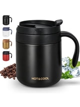 Huryfox Insulated Travel Mug - 12oz Double Wall Vacuum Stainless Steel Airtight Coffee Mug with Handle and Splash Lid for Cold/Hot Coffee, Tea (Black)