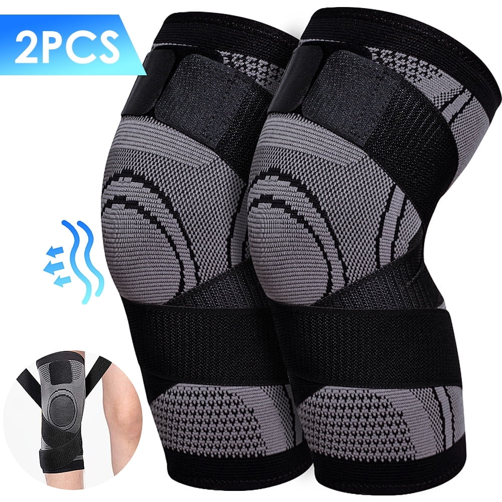 Huryfox 2 Pack Knee Brace, 1 Pair Compression Knee Sleeves for Women \u0026 Men, Breathable Joint Pain Relief Knee Support (Gray XXL)