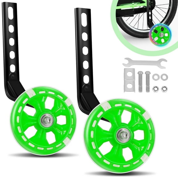 Huryfox Reusable 12-20" Adjustable Flashing Silent Training Wheels, Green