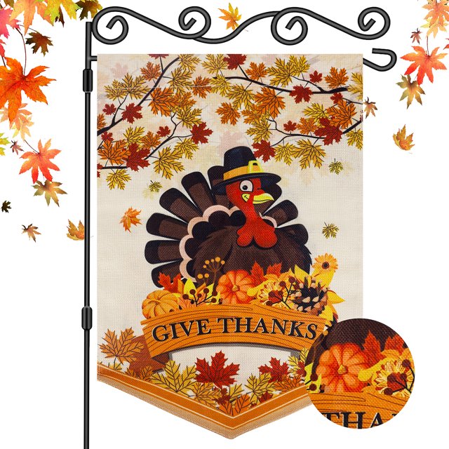Huryfox Thanksgiving Garden Flag DoubleSided Fall Signs，Turkey
