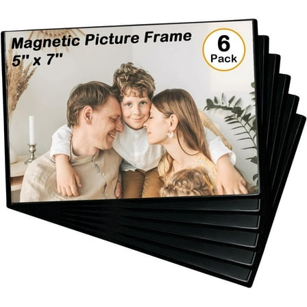 Hurzmoro Magnetic Picture Frame, 5x7 Inches, Reusable Black Magnet Fridge Photo Sleeves, Ideal for Refrigerator, Locker, and Office Cabinet, Pack of 6
