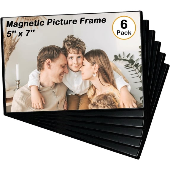 Hurzmoro Magnetic Picture Frame, 5x7 Inches, Reusable Black Magnet Fridge Photo Sleeves, Ideal for Refrigerator, Locker, and Office Cabinet, Pack of 6