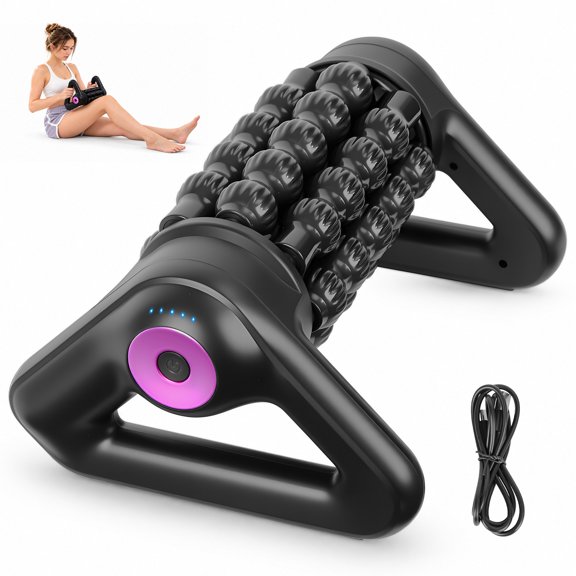 Husalia 5 Speed Roller Deep Tissue Percussive Massager for Muscle, Back and Neck, Shoulder and Foot, Black Rechargeable Cordless Massage Roller with Vibration