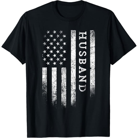 Husband American Flag Husband Gifts Patriotic Father's Day T-ShirtMen and women, Black T-shirt, size: Extra large