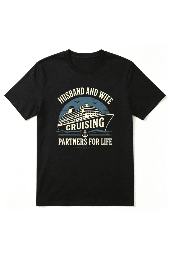 Husband And Wife Cruising Cruise Ship Cool Graphic Tee For Men And Women, Couple Vacation Holiday Gift Cotton Short Sleeves T-Shirt