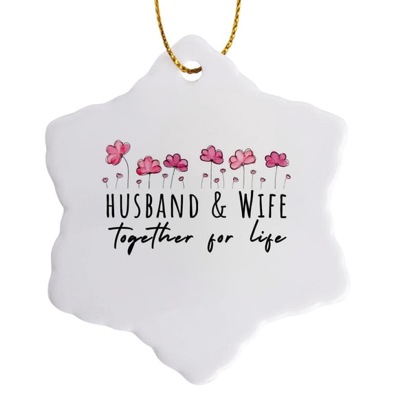 3drose, Husband and Wife Together for Life Wedding Gift Honeymoon and Bridal Shower Gift, 3 inch Snowflake Porcelain Ornament