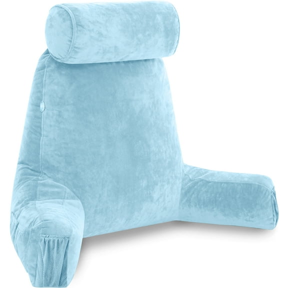 Husband Backrest Pillow Medium Sky Blue- Detach Neck Roll, Removable Cover