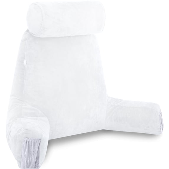 Husband Backrest Pillow Medium White - Detach Neck Roll, Removable Cover