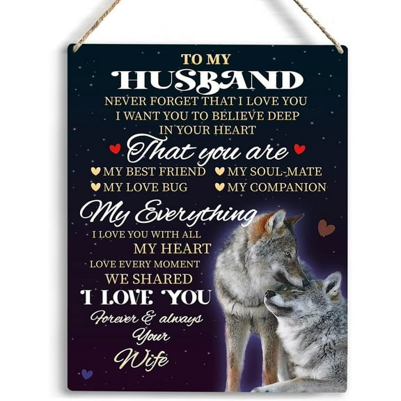 Husband Birthday Gift To My Husband Gifts Wooden Hanging Sign Anniversary Birthday Wedding Valentines Day for Men Husband Romantic Gifts Bedroom Living Room Decor 8x10 Inch