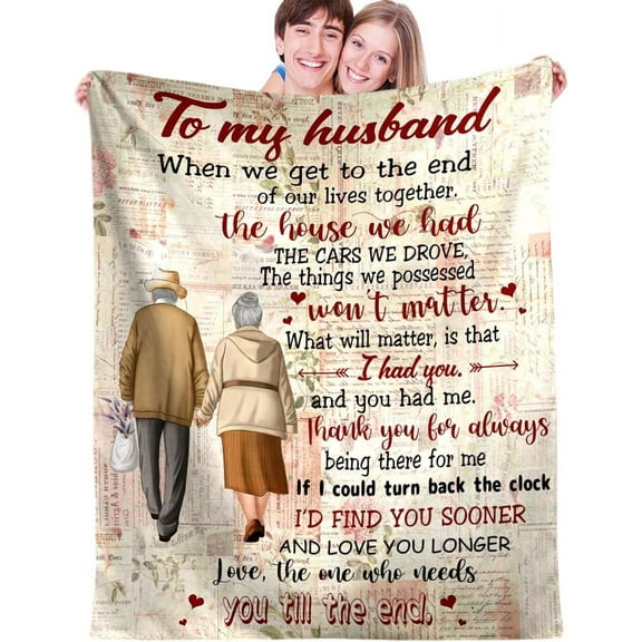 to My Husband Blanket from Wife, Romantic Anniversary Valentines Birthday Christmas Thanksgiving Gift for Couples, Soft Warm Fleece Sofa Bed Throw Blankets (Beige, 60'''' x 50'''')