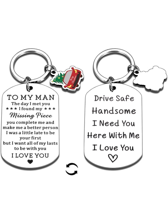 Husband Boyfriend Gifts Christmas Stocking Stuffers for Men Husband Bf, Drive Safe Keychain for Him Husband Bf Holiday Key Chains Men Christmas Birthday Gifts for Husband Bf Gifts from Wife Gf Lover