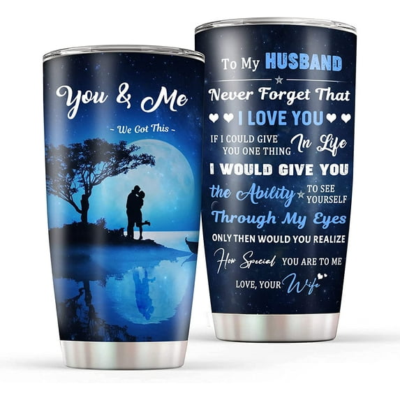 To My Husband Coffee Tumbler Cup with Lid, Valentines Day Anniversary Birthday Gifts for My Husband, 20oz Double Wall Vacuum Stainless Steel Insulated Travel Mug Gifts for Him