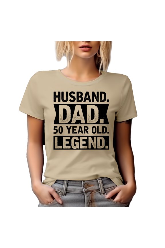 Husband. Dad. 50 Year Old Legend. Dad's Birthday or Father's Day, Tan T-Shirt, XL