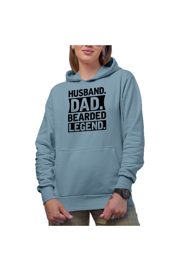 Husband. Dad. Bearded Legend. Father with a Beard, Father's Day or Birthday, Light Blue Hooded Sweatshirt or Hoodie, XL