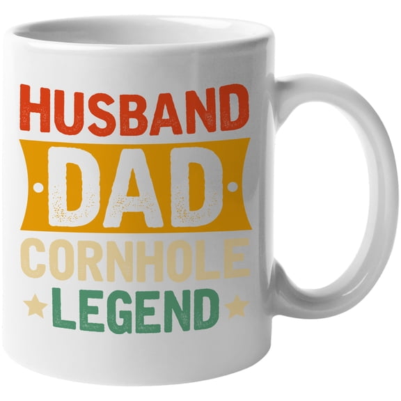 Husband. Dad. Cornhole Legend. Father's Day or Dad's Birthday, White 11oz Ceramic Mug