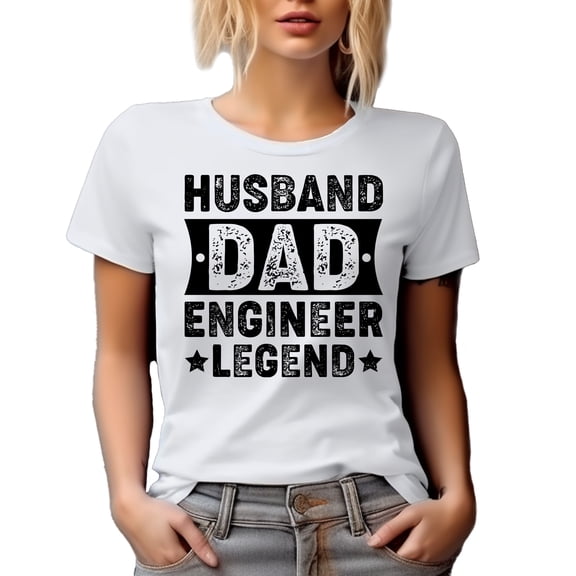 Husband. Dad. Engineer Legend. Dad's Birthday or Father's Day, White T-Shirt, XL