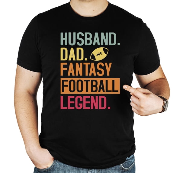 Husband Dad Fantasy Football Legend T-Shirt Funny Sports Dad Tee Black Shirt Adult Small