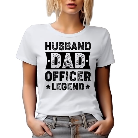 Husband. Dad. Officer Legend. Dad's Birthday or Father's Day, White T-Shirt, Medium
