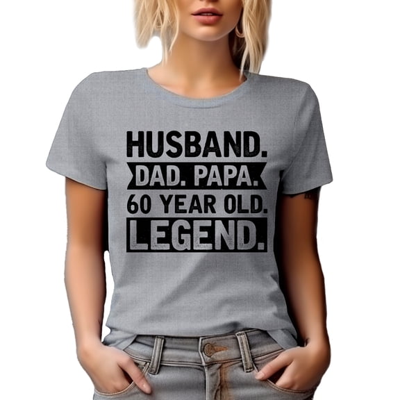 Husband. Dad. Papa. 60 Year Old Legend. Father's Day or 60th Birthday, Heather Grey T-Shirt, Medium