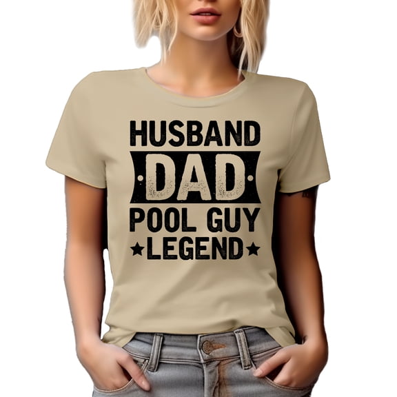 Husband. Dad. Pool Guy Legend. Dad's Birthday or Father's Day, Tan T-Shirt, Large