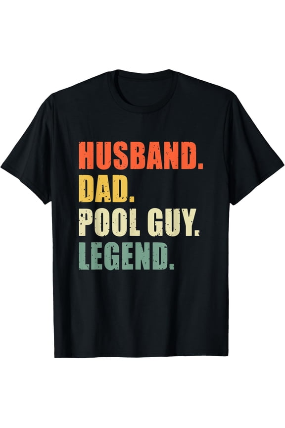 Husband Dad Pool Guy Legend Funny Men T-ShirtMen's and women's gift, black and white T-shirt, size: Extra large S-4XL