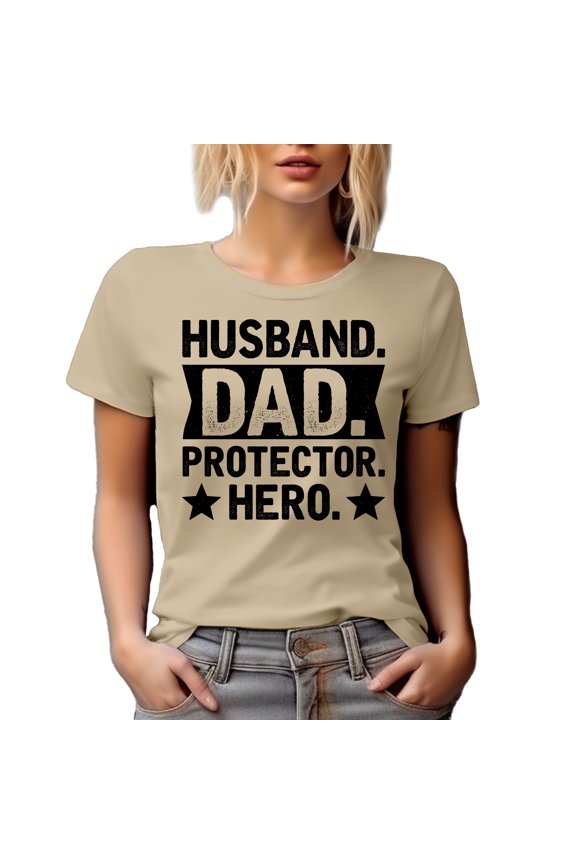 Husband. Dad. Protector. Hero. Dad's Birthday or Father's Day, Tan T-Shirt, 2XL