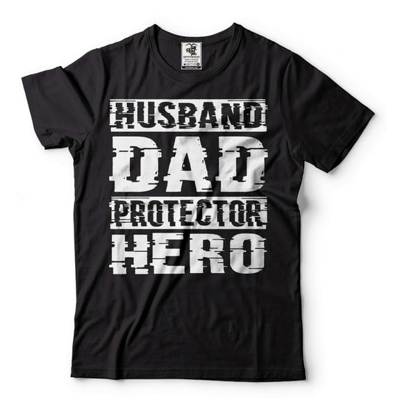 Husband Dad Protector Hero Shirt Father's Day Dad Tshirt Father Birthday Gift Shirt For Men (Small Black)