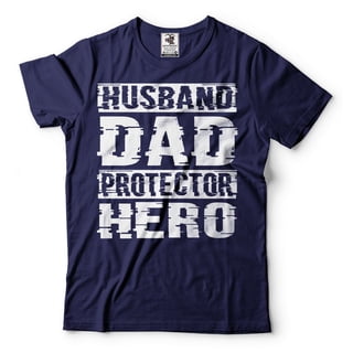 Husband Dad Protector Hero Shirt Father's Day Dad Tshirt Father Birthday Gift Shirt For Men (Small Navy Blue)