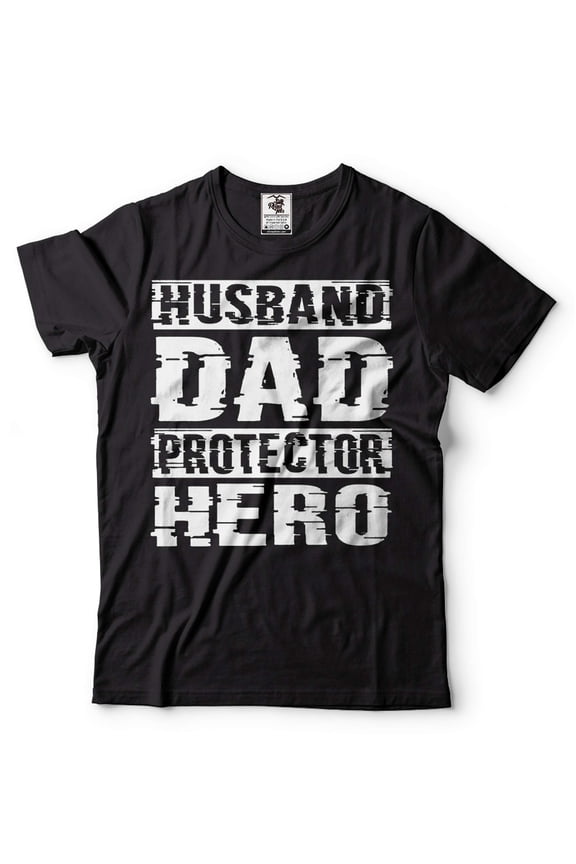 Husband Dad Protector Hero Shirt Father's Day Dad Tshirt Father Birthday Gift Shirt For Men (X-Large Black)