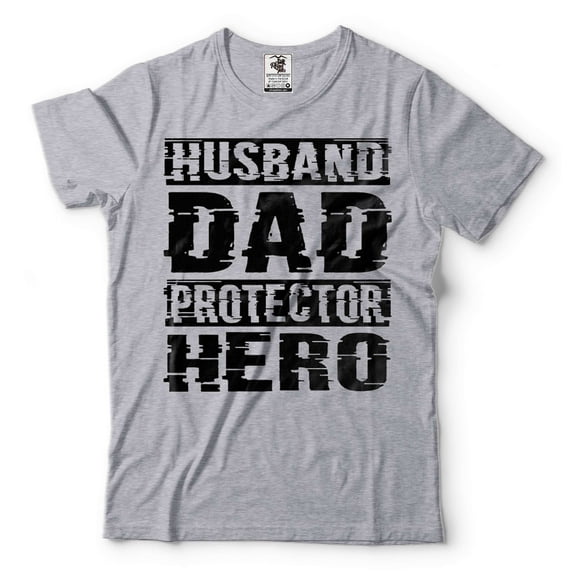 Husband Dad Protector Hero Shirt Father's Day Dad Tshirt Father Birthday Gift Shirt For Men (X-Large Grey)