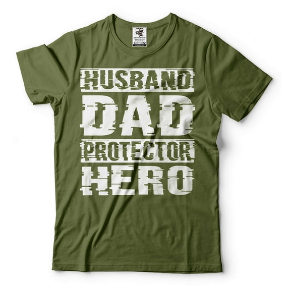 Husband Dad Protector Hero Shirt Father's Day Dad Tshirt Father Birthday Gift Shirt For Men (XX-Large Military Green)