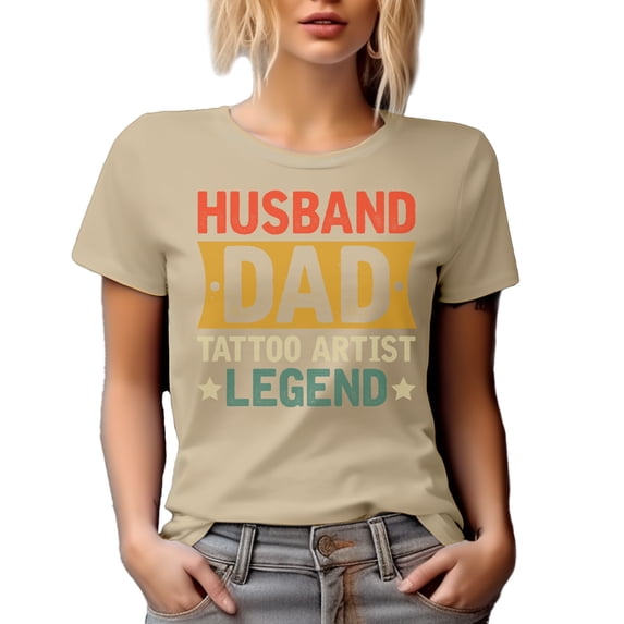 Husband. Dad. Tattoo Artist Legend. Father's Day or Dad's Birthday, Tan T-Shirt, 3XL