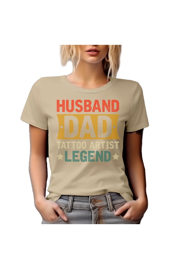 Husband. Dad. Tattoo Artist Legend. Father's Day or Dad's Birthday, Tan T-Shirt, XL