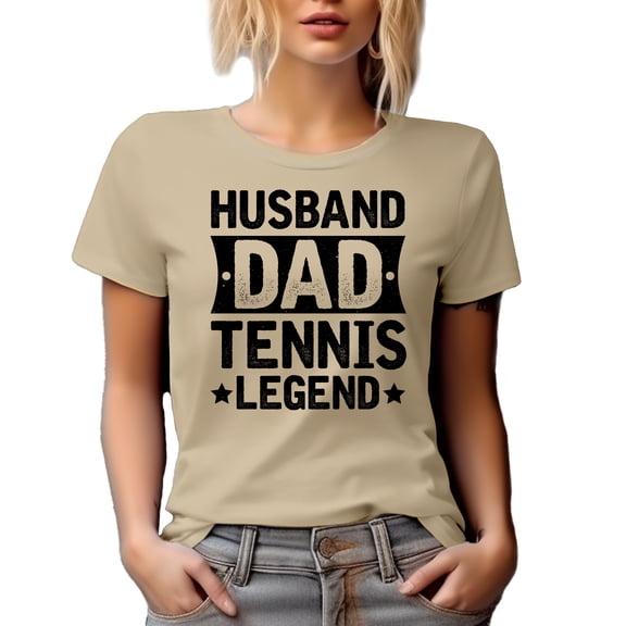Husband. Dad. Tennis Legend. Dad's Birthday or Father's Day, Tan T-Shirt, Medium