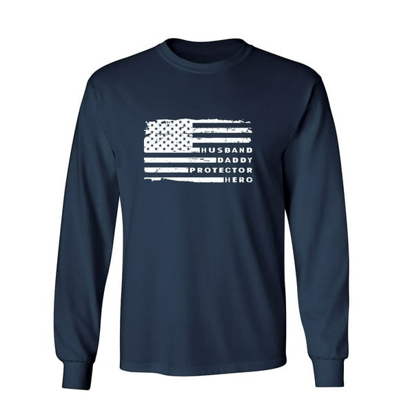 Husband Daddy Protec*or Hero Sarcastic Humor Novelty Men's Long Sleeve Shirts