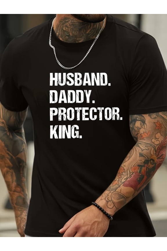 Husband Daddy Protector Graphic T-shirt Men'S Fashion Trend Cotton Round Neck Casual Letter Printed T-shirt