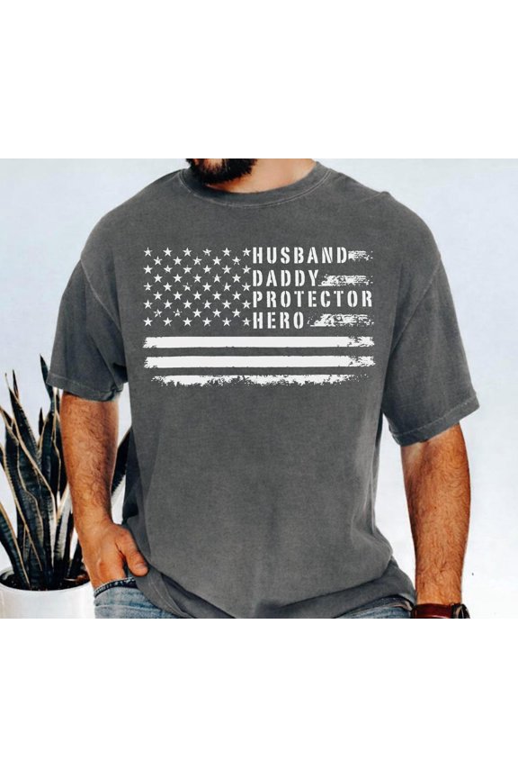Husband Daddy Protector Hero Dad Usa Flag T-Shirt