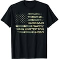 thumbnail image 1 of Husband Daddy Protector Hero Fathers Day Camo American Flag T-Shirt Black Large, 1 of 4