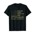 thumbnail image 1 of Husband Daddy Protector Hero Tee - Fathers Day Camo American Black Crew Neck T-Shirt, 1 of 5