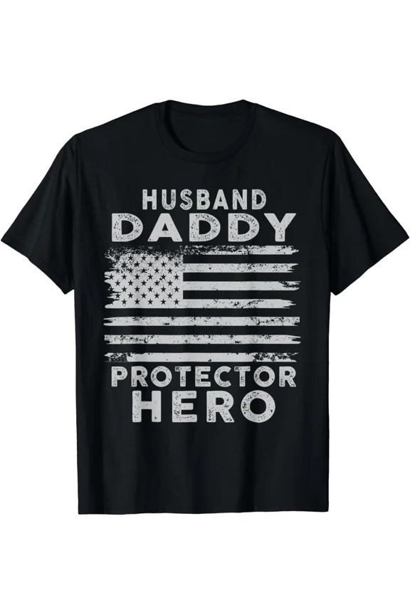 Husband Daddy Protector Hero USA Flag Father Day Graphic Gift Unisex T-Shirt ,up to size 5XL