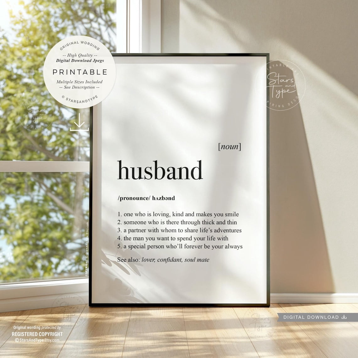 Husband Definition Dictionary Poster, Unframed Size 12x18 - Walmart.com