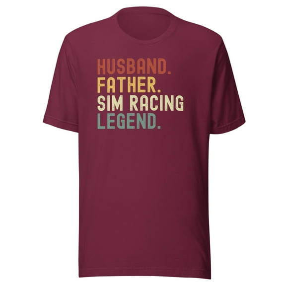 Husband Father Sim Racing Legend Shirt, Unisex, Racing Sim Shirt, Funny Gaming Esport Shirt, Sim Racer Shirt, Car Racing Gamer Shirt (Maroon, S)